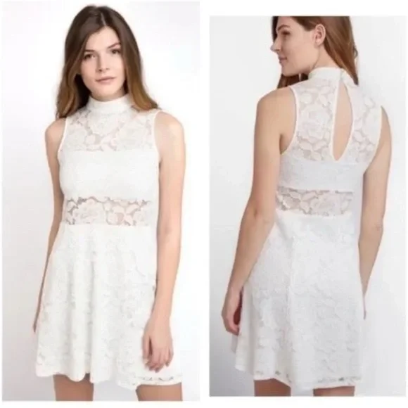 Show Me Your MuMu White Sheath Mini Dress Mock Neck Sleeveless - Picture 2 of 4